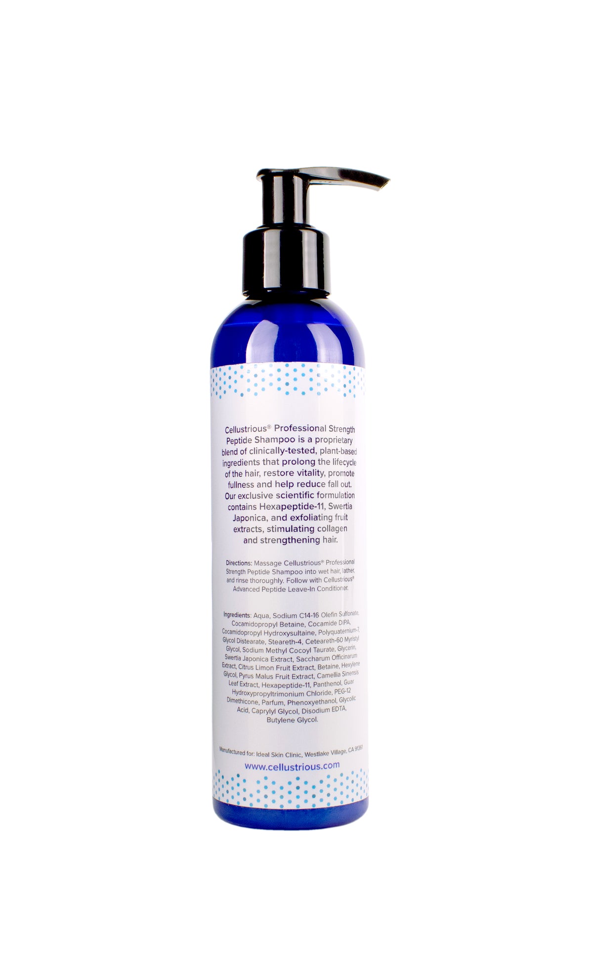 Cellustrious Professional Strength Peptide Shampoo bottle back